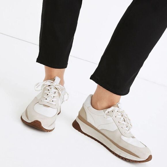 New! Madewell Kickoff Trainer Sneakers Leather Antique Cream Platform Shoes - Picture 2 of 16